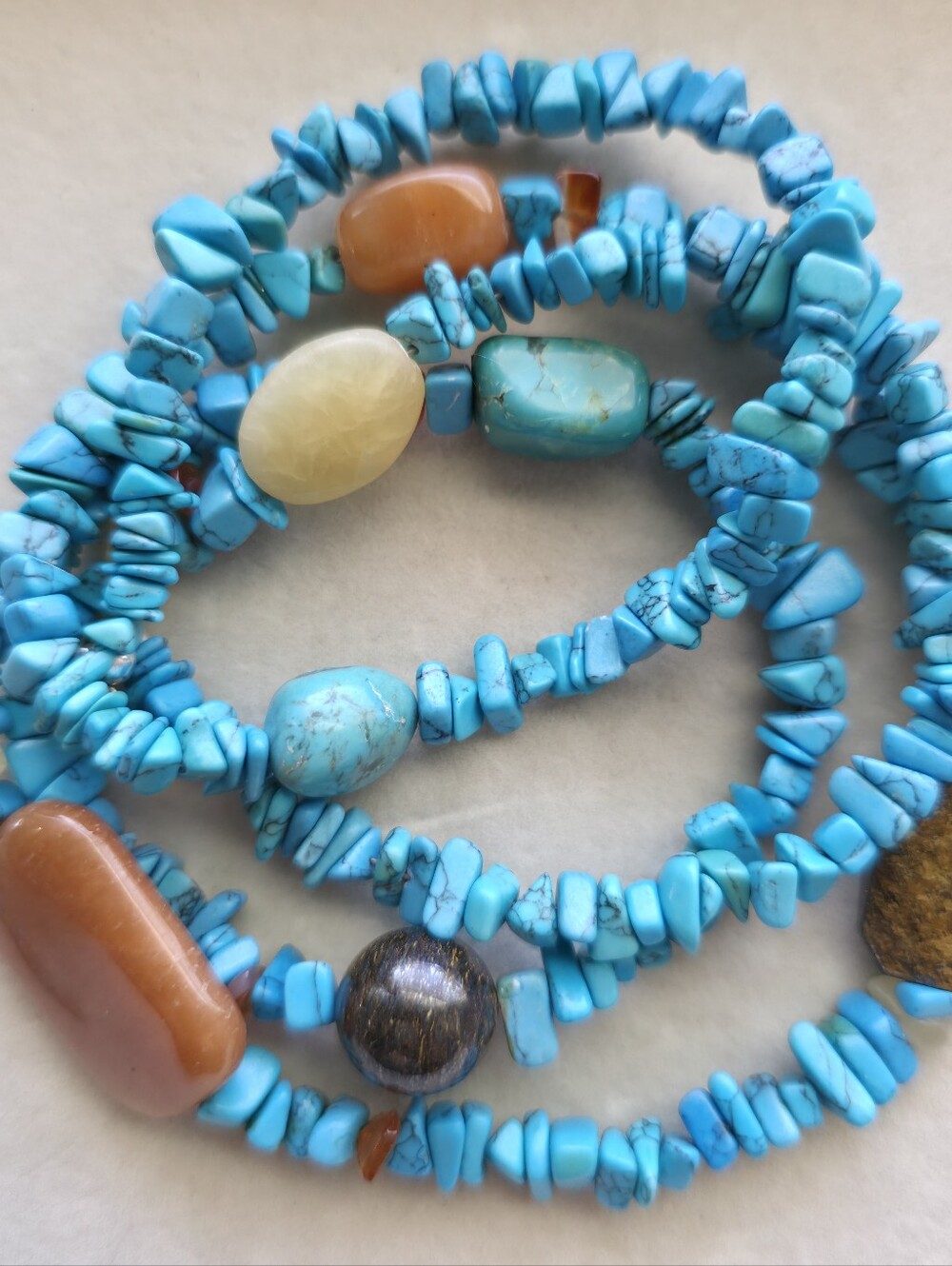 Turquoise Dyed And Natural Stone Beaded Neclace Boho Nature Southwestern